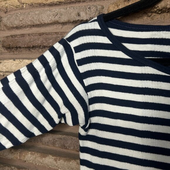 Robert P Miller Navy Blue White Striped 100% Cotton Ribbed Knit T-Shirt - Picture 2 of 7